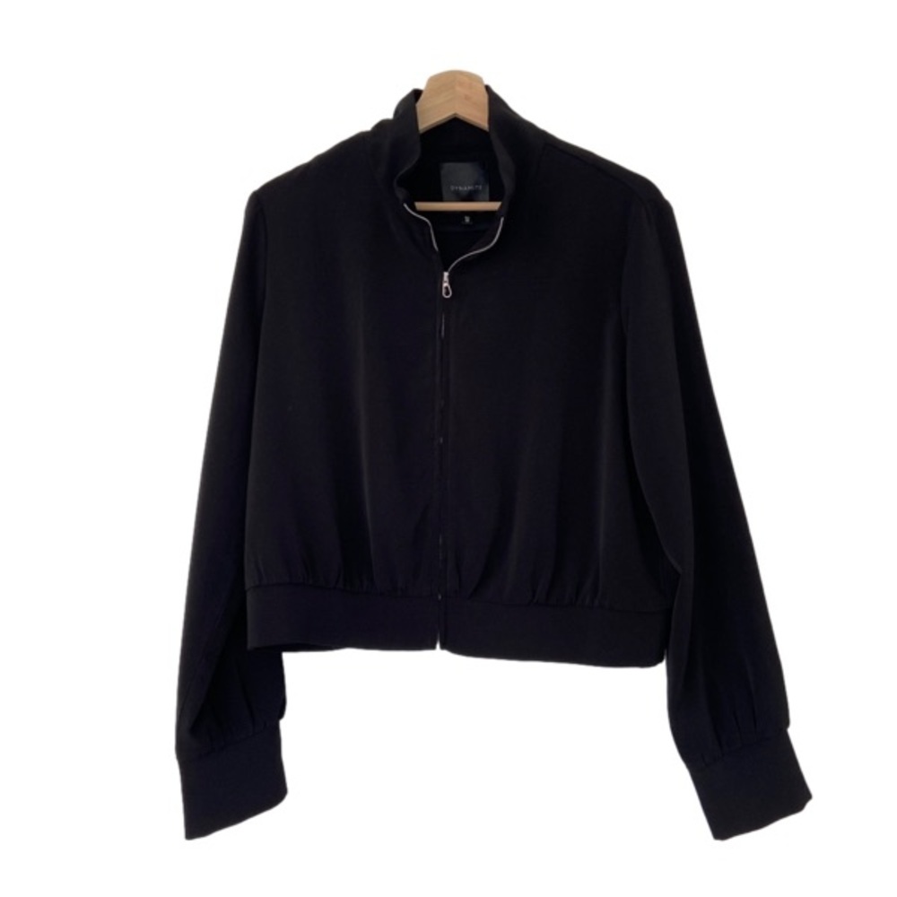 DYNAMITE BLACK LIGHTWEIGHT COLLARED BOMBER STYLE JACKET WITH ZIPPER, LARGE